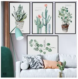 Vierteiliges Wandbild-Set im nordischen Stil mit botanischen Aquarell-Pflanzenmotiven