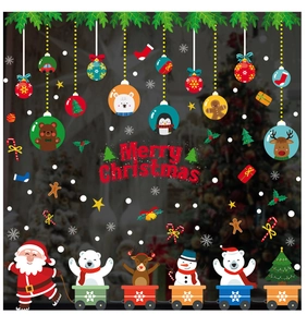 Détails des stickers muraux Joyeux Noël avec Père Noël, renne et petit train festif