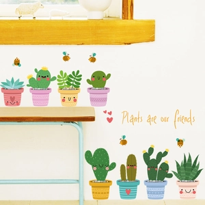 Adesivi murali cactus cartone animato con piante grasse per decorazione cameretta