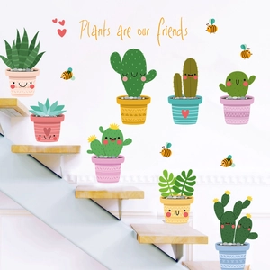 Adesivi murali piante grasse cartoon con cactus carini per soggiorno e camera bambini