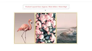 Detailed wall sticker layout with pink flamingo and floral patterns, size 90cm x 46cm