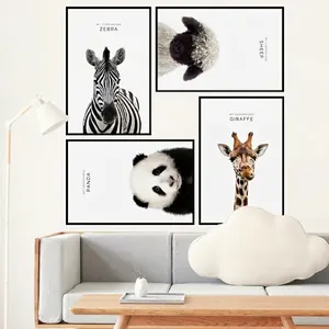 Modern minimalist animal wall art set with zebra and giraffe portraits for living room decor