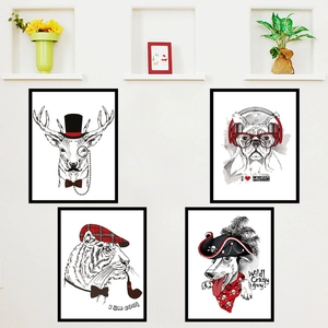 Stickers muraux animaux minimalistes avec motifs de cerf et chien dessinés à la main style nordique