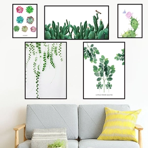 5-piece Nordic cactus wall art set with black frames for modern living room decor