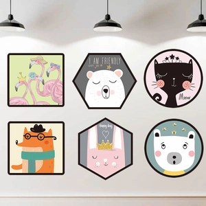 Cartoon Animal PVC Wall Stickers Removable Nordic Style Cat Fox Bear Flamingo Geometric Wall For Kids Room Home Decor