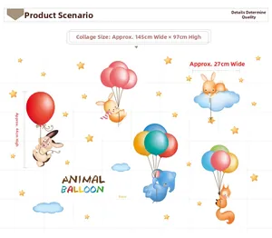 Détails des stickers muraux animaux avec dimensions pour décor de chambre d'enfant