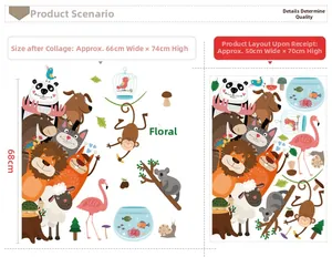 Adesivi murali animali per bambini con panda e leone, kit decorativo fai-da-te 66x74cm