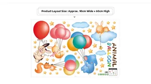 Détails du sticker mural animaux et ballons avec dimensions 90x60cm pour enfants