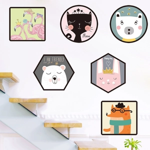 Nordic cartoon animal wall stickers featuring flamingos, cats, and foxes for home decor