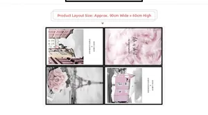 Detail showing 90x60cm layout of pink Nordic style wall stickers with floral and architecture