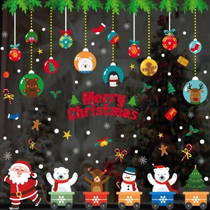 Stickers de Noël cartoon avec le Père Noël dans un train et décorations de bonhomme de neige