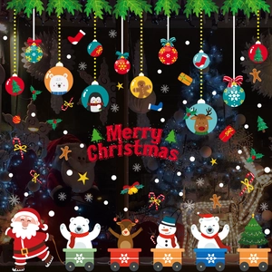 Stickers Noël dessin animé avec Père Noël et renne pour décoration festive des fenêtres
