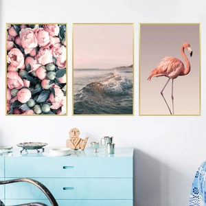 Flamingo Peony Flower Ocean Wave Wall Stickers Modern Nordic Style Pink PVC Waterproof Decorative Decals For Bedroom Living Room