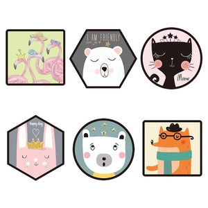 Nordic cartoon animal wall stickers featuring flamingo, bear, cat, and fox for home decor