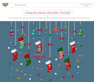 Detailed size specifications for DIY Christmas wall stickers with socks and snowflakes