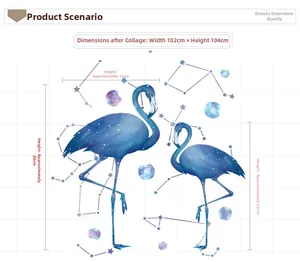 Starry flamingo wall sticker set with dimensions 102x104 cm for bedroom decoration