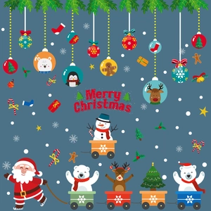 Stickers de Noël cartoon avec Père Noël, renne et sapin pour décoration de fenêtre