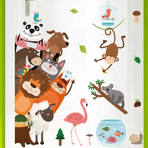 Adesivi Murali PVC Animali Cartoni Animati Nordici per Cameretta Asilo Autoadesivi Panda Leone Scimmia Fenicottero Decorazioni Parete