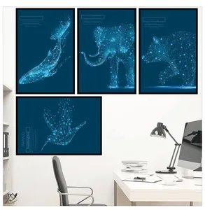 Modern wall art set featuring blue geometric animal posters with whale and polar bear