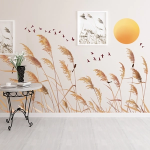 New Chinese Style Reed Sunset Birds Wall Sticker Waterproof PVC Self Adhesive Decal For Living Room Home Decoration