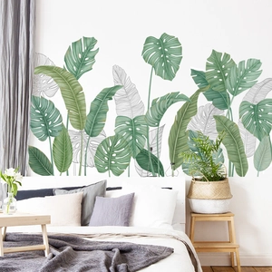 Nordic Style Tropical Monstera Banana Leaves Wall Stickers Removable PVC Self Adhesive Green Plant Wall Decals For Home Decor