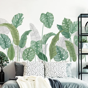 Modern tropical monstera and banana leaf wall stickers for a fresh bedroom decoration