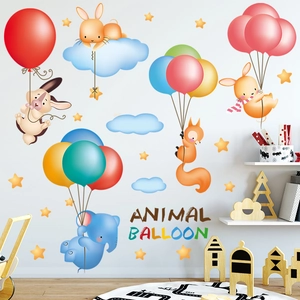 Stickers muraux animaux et ballons colorés pour la décoration de chambre d'enfant