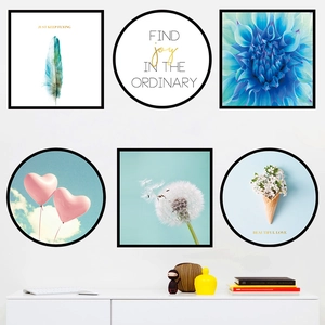 Modern wall sticker set with pink balloon and flower frames for living room decor