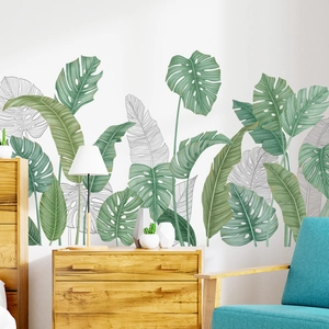 Nordic style Monstera and palm leaf wall stickers for a fresh bedroom and living room decor