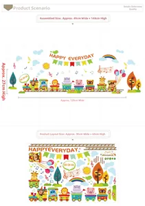 Detailed view of kids wall decals featuring cartoon animal train with panda and giraffe