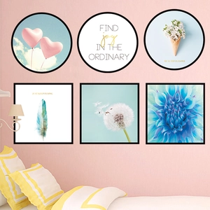 6-piece wall art set with pink balloons and flowers for bedroom or living room decoration