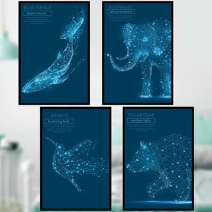 Geometric Constellation Animal Wall Stickers For Living Room Blue Whale Elephant Polar Bear PVC Waterproof Home Decals