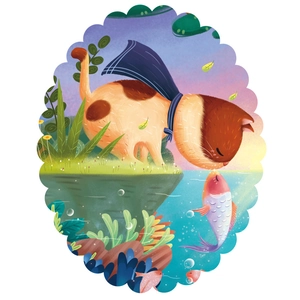 Cartoon cat kissing fish waterproof wall sticker for bathroom and toilet decoration