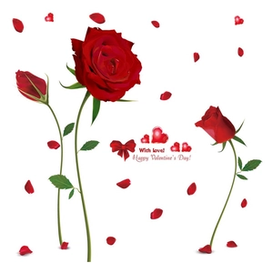 Romantic red rose wall stickers with hearts and petals for bedroom home decor