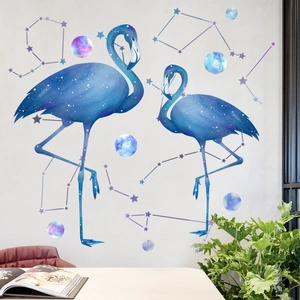 Artistic flamingo wall stickers with galaxy stars pattern for bedroom wall decoration