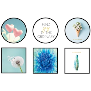 Nordic wall stickers with pink balloons and floral prints in 6-piece frames set