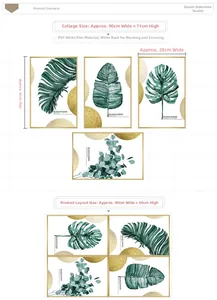 Dimensions et mise en page des stickers muraux feuilles tropicales en PVC
