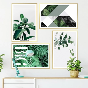 Set of 4 tropical plant wall art prints with gold frames for Nordic home decor