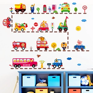 Cartoon Animal Transport Wall Sticker PVC Waterproof Traffic Sign Decal For Nursery Children Room DIY Education Art
