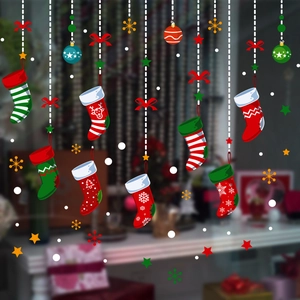 Christmas window stickers set with festive stockings and snowflakes for home holiday decor