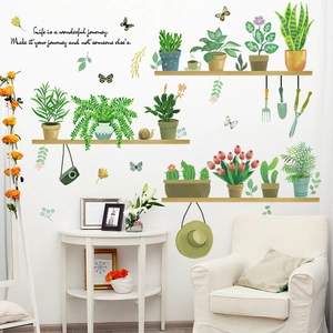 Nordic Potted Plants Wall Stickers PVC Waterproof Botanical Green Leaf Wall Decal With Motivational Quote For Home Decor