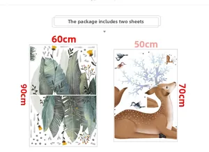 Detail layout of Nordic wall stickers with leaves and deer in 60x90cm and 50x70cm sizes