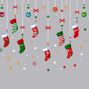 Christmas wall stickers with festive stockings, snowflakes and stars for window decor