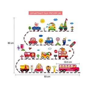 Cartoon animal transportation wall stickers for kids room decor showing colorful vehicles