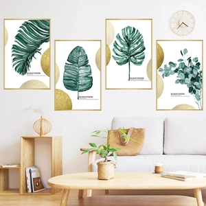 Stickers Muraux Plantes Vertes Tropicales Nordiques PVC Imperméable Feuille Or Monstera Bananier Décoration Murale Maison