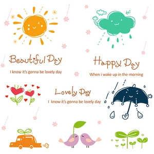 Cute cartoon sun and cloud wall stickers for kids nursery and bedroom decor