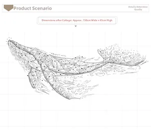 Detail view of 3D geometric whale wall sticker, assembled size 150cm wide and 65cm high