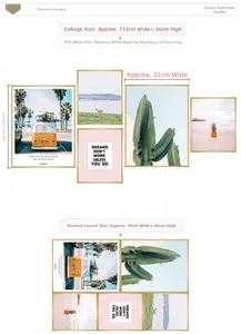 Detailed view of beach and cactus wall stickers with dimensions and layout guides