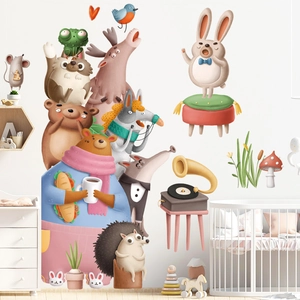 Cartoon animal wall stickers set featuring bear and rabbit for nursery room decor