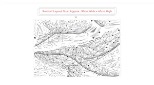 Detail showing dimensions of the geometric low poly whale wall sticker set 90x60cm